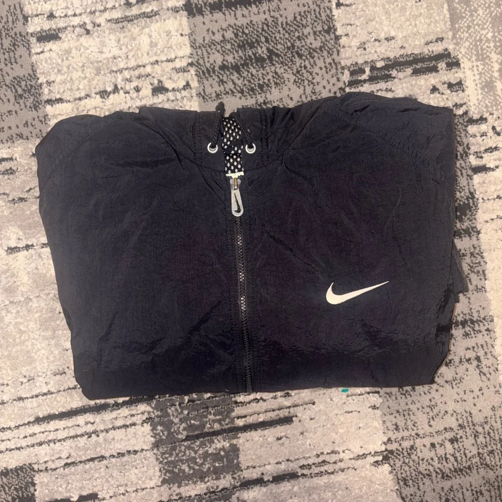 Vintage Nike Big Swoosh Insulated Hooded Windbreaker Jacket XL Black